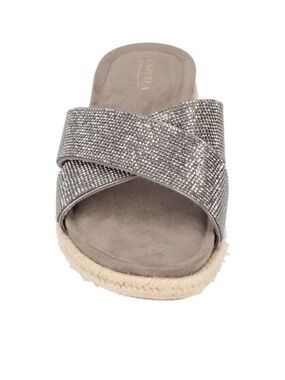 Carvela Comfort Slip on Silver Rhinestone Open Round Toe Sandals Size 38